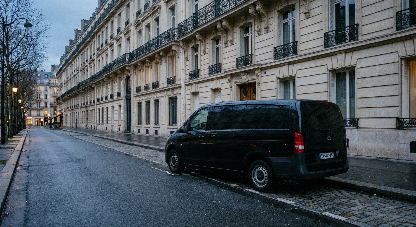 Crni Mercedes-Benz Vito na pariškoj ulici