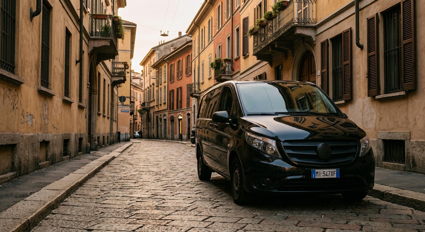 Crni Mercedes-Benz Vito u italijanskom gradu