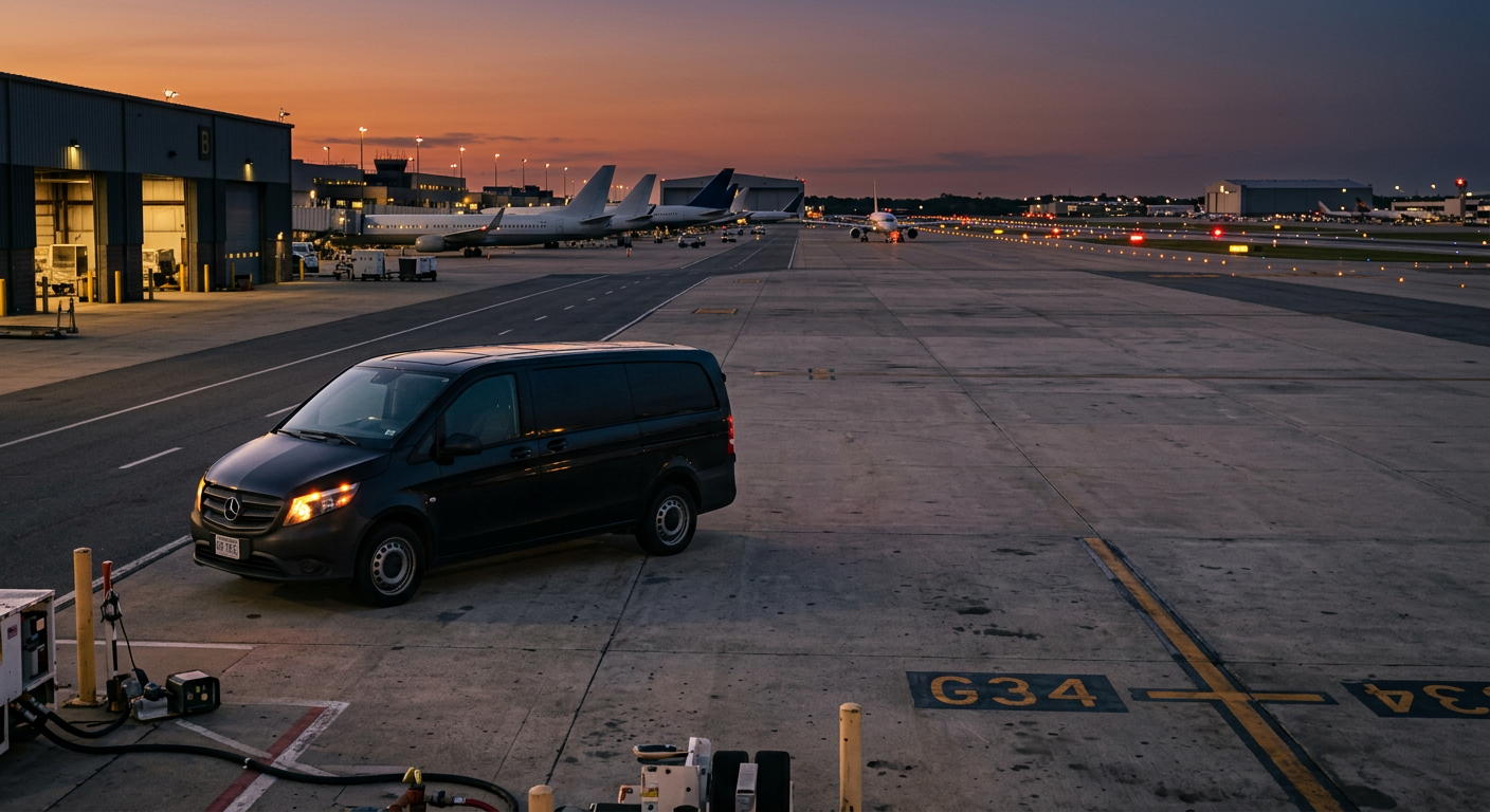 Crni Mercedes-Benz Vito na američkom aerodromu