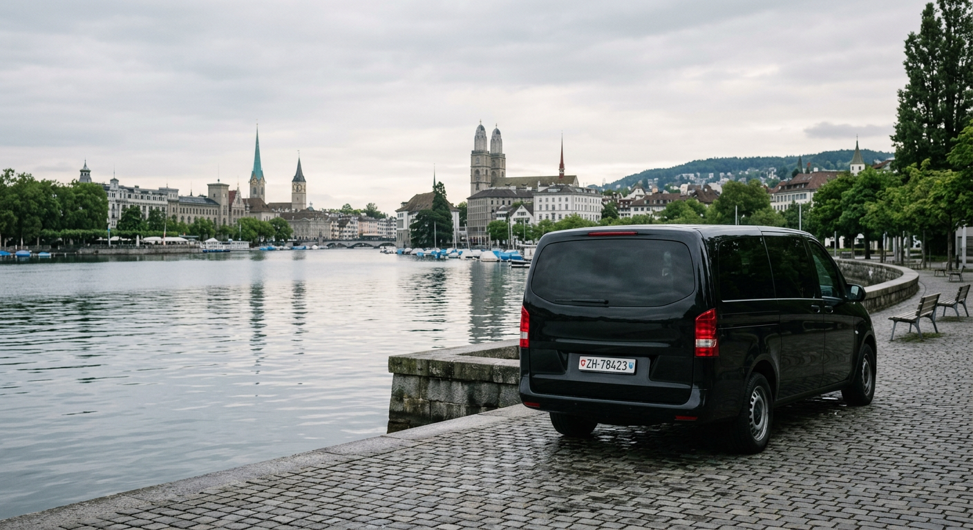 Crni Mercedes-Benz Vito u švajcarskom gradu
